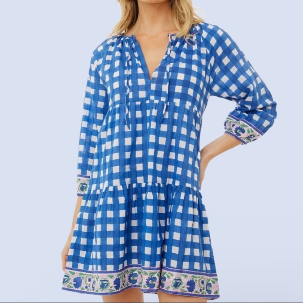 SZ Blockprints Medium Priya Mini Dress London Blue Relaxed Lightweight Spring